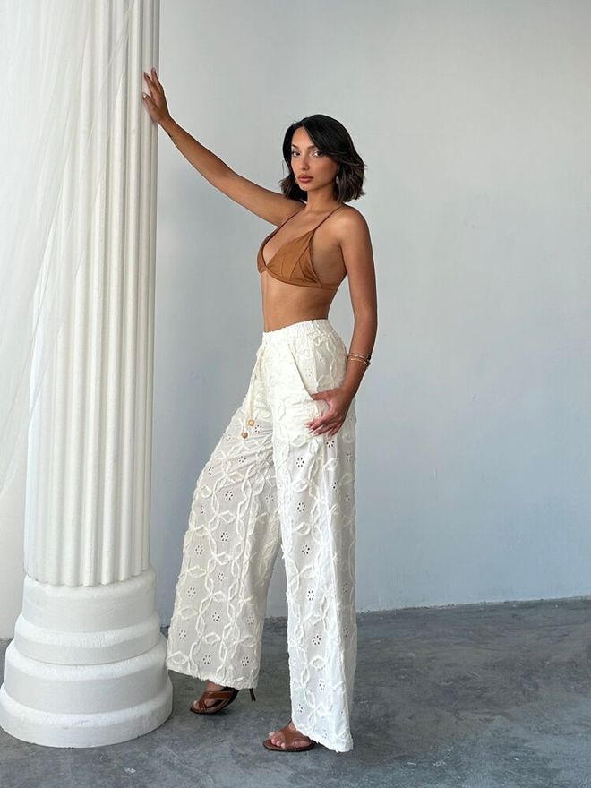 Topshow White Boho Elegant Palazzo Pants Wholesale Clothing Beach