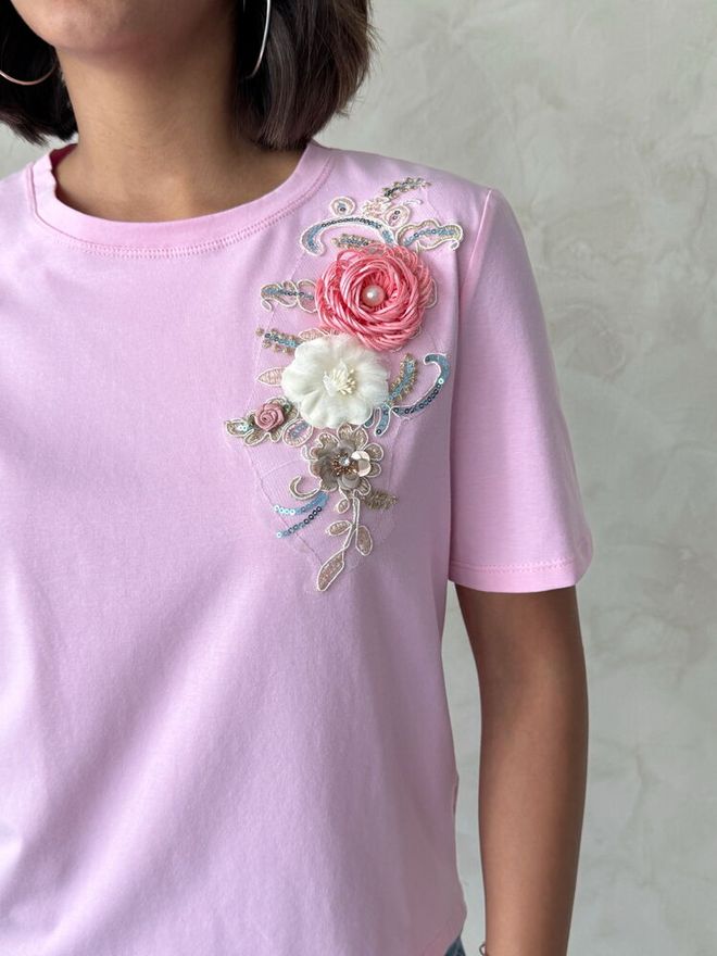 Topshow Pink Floral Casual Blouse With Short Sleeves Wholesale Clothing Spring