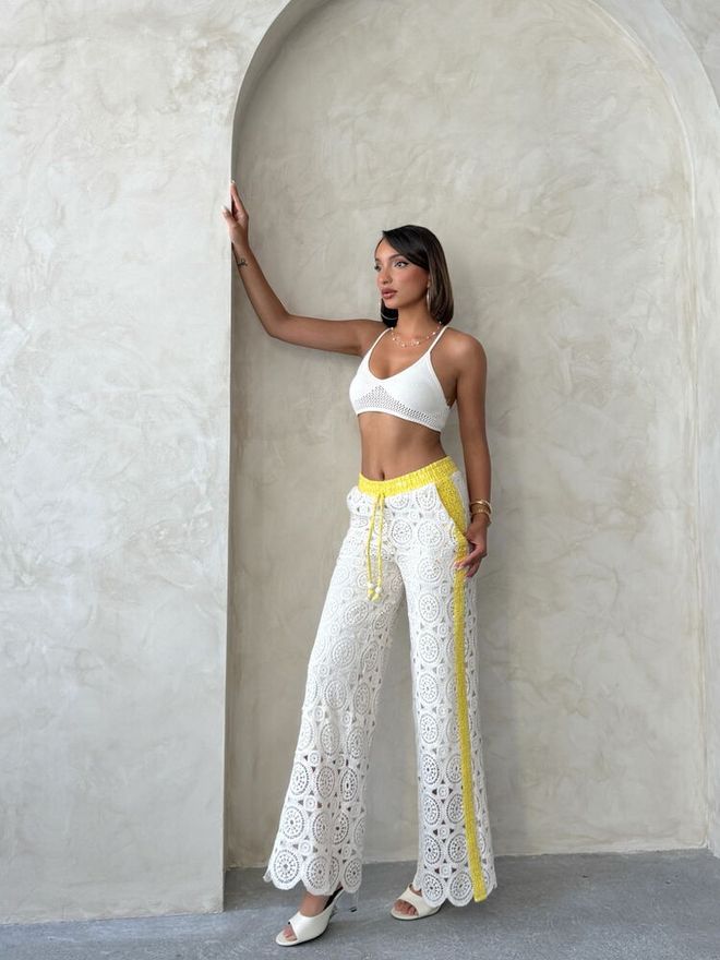 Topshow White Palazzo Pants High Waist Wide Leg Wholesale Clothing Beach