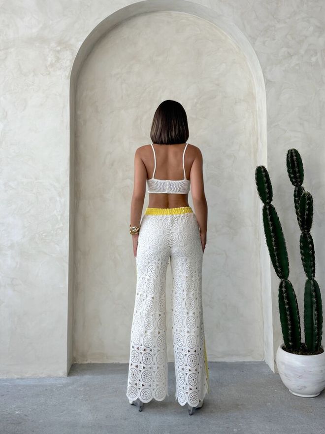 Topshow White Palazzo Pants High Waist Wide Leg Wholesale Clothing Boho