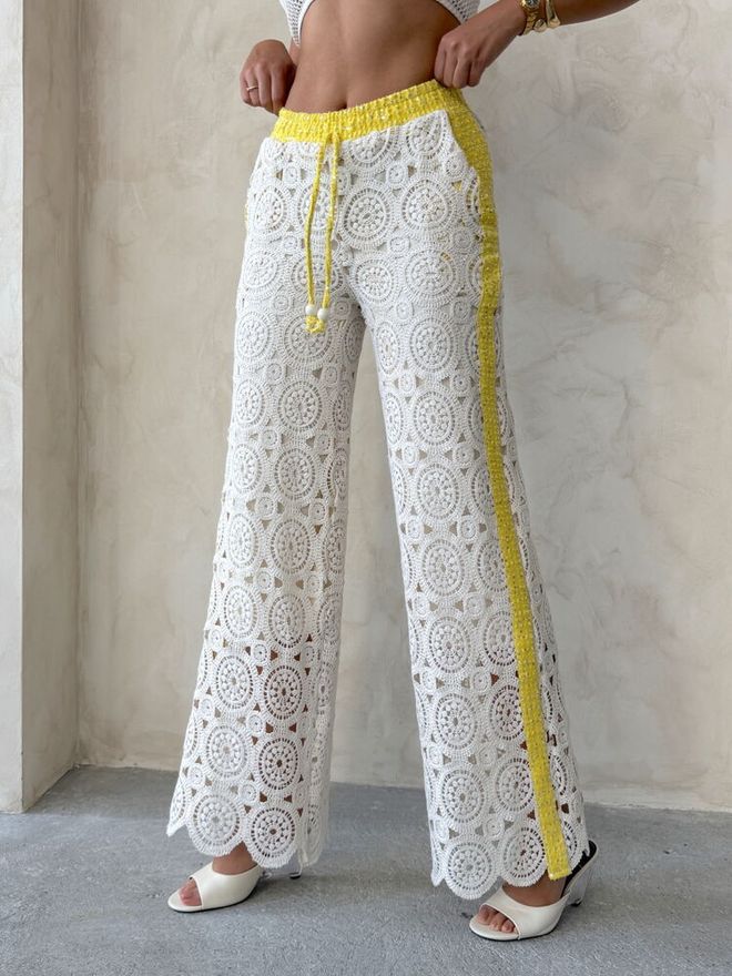 Topshow White Palazzo Pants High Waist Wide Leg Wholesale Clothing Spring