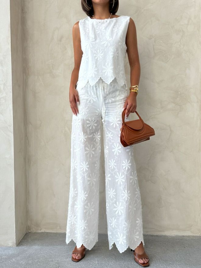 Topshow White Boho Flared Maxi Skirt With Drawstring Wholesale Clothing Spring