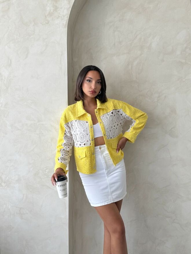 Topshow Yellow Casual Elegant Vintage Overshirt Jacket Wholesale Clothing Work