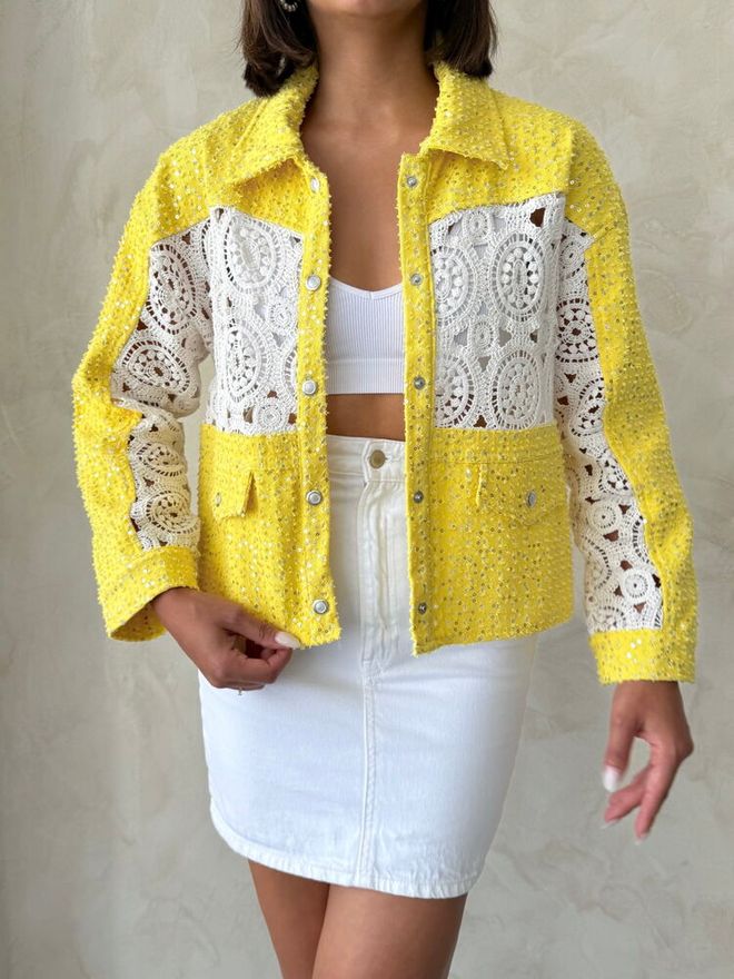 Topshow Yellow Casual Elegant Vintage Overshirt Jacket Wholesale Clothing Spring