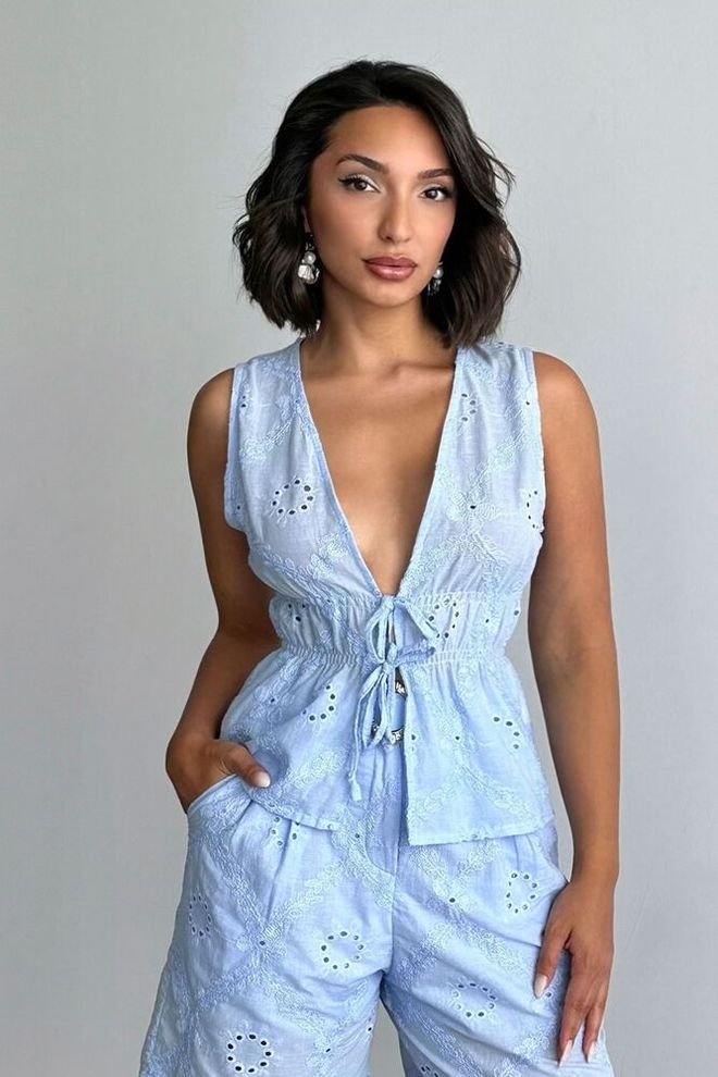 Topshow Chemise Bleue Décontractée Sexy Boho Élégante Vêtements en gros Décontracté