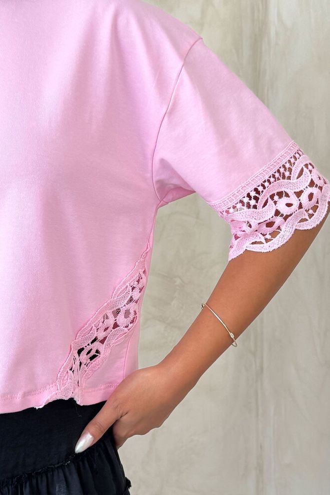 Topshow Rosa Casual Carino Maglietta Abbigliamento all'ingrosso Primavera