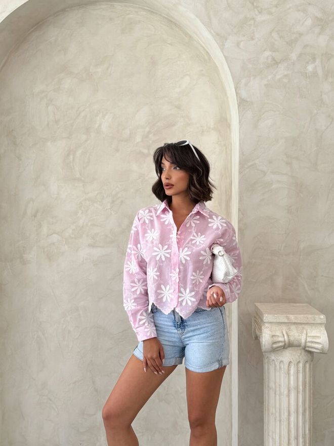 Topshow Pink Boho Floral Buttoned Shirt Wholesale Clothing Lounge