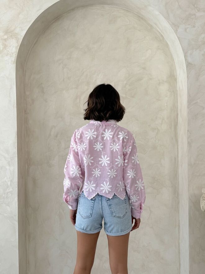 Topshow Pink Boho Floral Buttoned Shirt Wholesale Clothing Boho