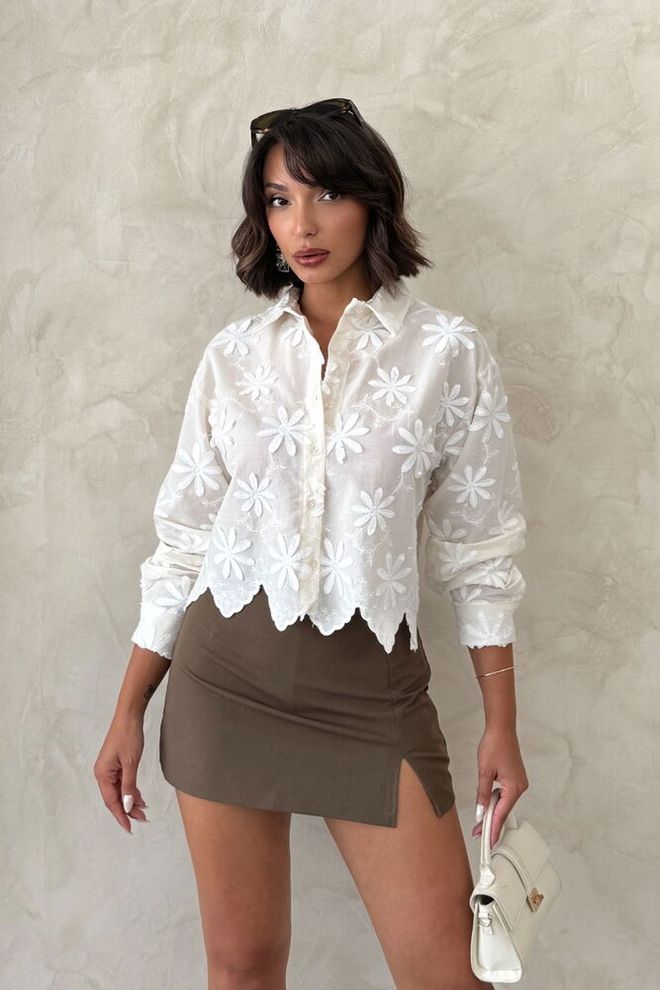 Topshow Camisa Branca Floral Casual Elegante Boho Roupas por atacado Casual