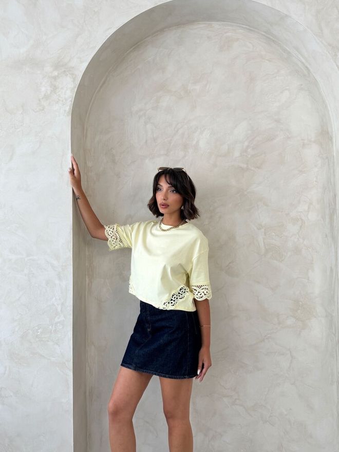 Topshow Beige Casual Elegant Tshirt Half Sleeve Regular Fit Wholesale Clothing Lounge