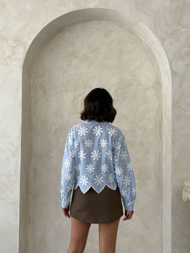 Topshow Cămașă Albastră Cu Floral Casual Elegantă Îmbrăcăminte cu ridicata Elegant