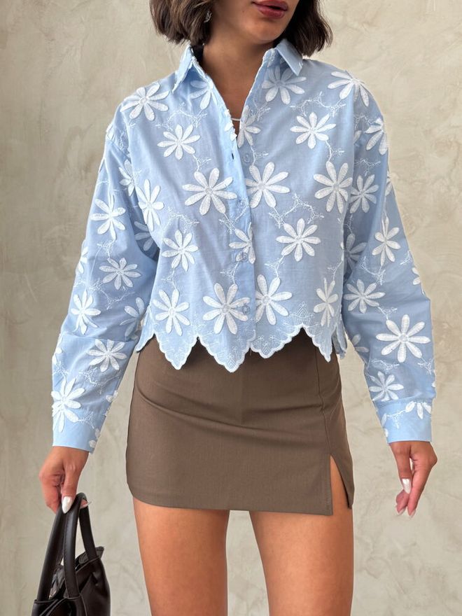 Topshow Cămașă Albastră Cu Floral Casual Elegantă Îmbrăcăminte cu ridicata Primăvară