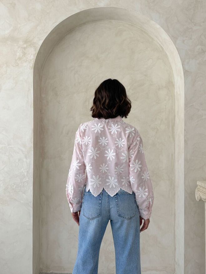 Topshow Pembe Gündelik Çiçekli Düğmeli Gömlek Toptan Giyim Kolej