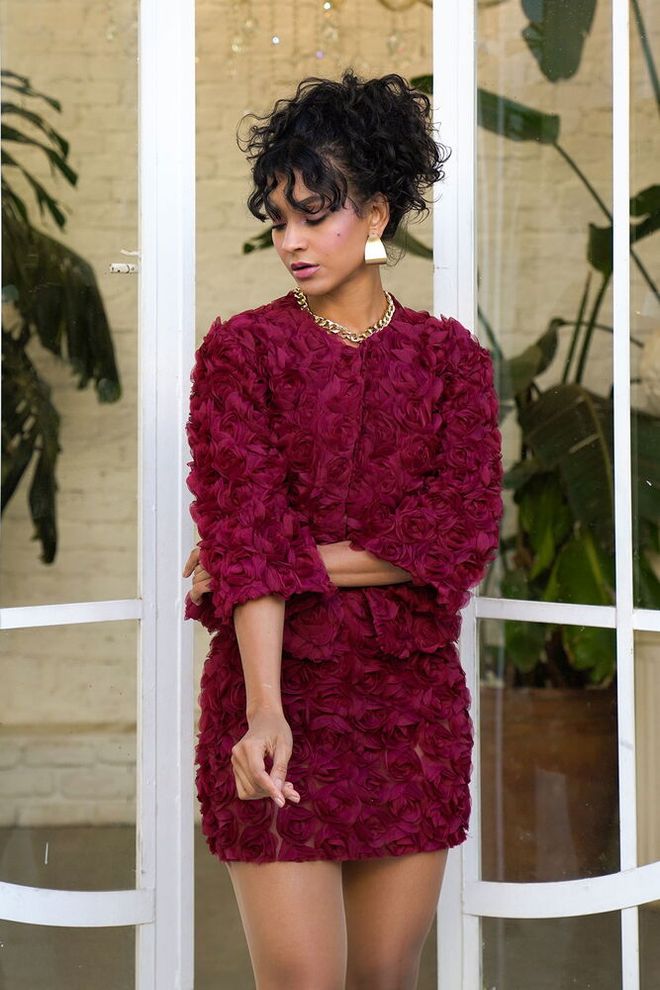 Topshow Chaqueta Blazer Elegante Rojo Clarete De Un Solo Pecho Ropa al por mayor Antiguo