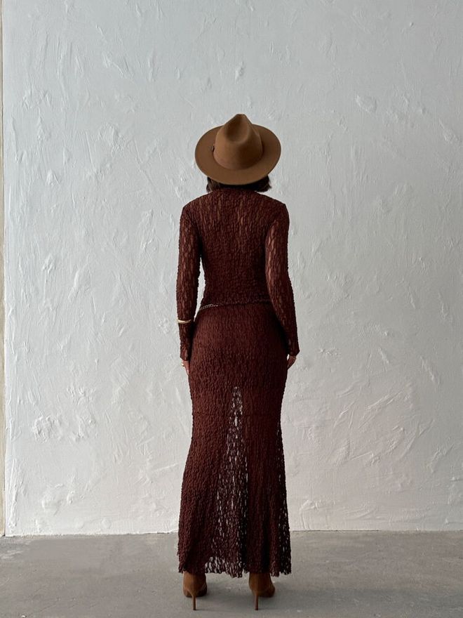 Topshow Brown Mermaid Maxi Skirt High Waist Pull On Wholesale Clothing Formal