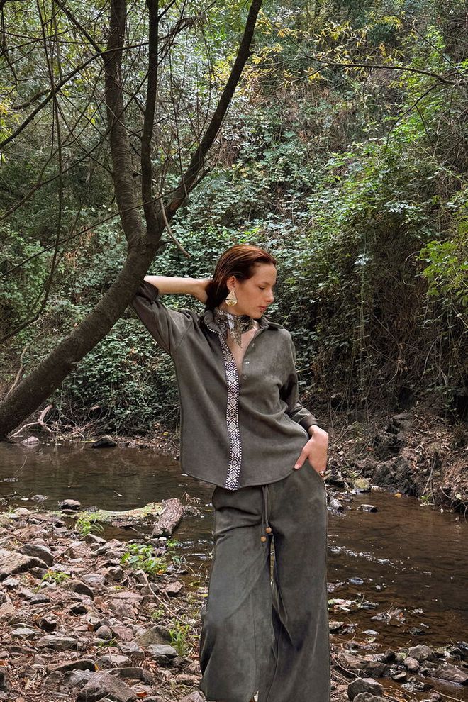 Topshow Серый Повседневный Бохо Этнический Элегантный Рубашка Оптовая продажа одежды Бохо