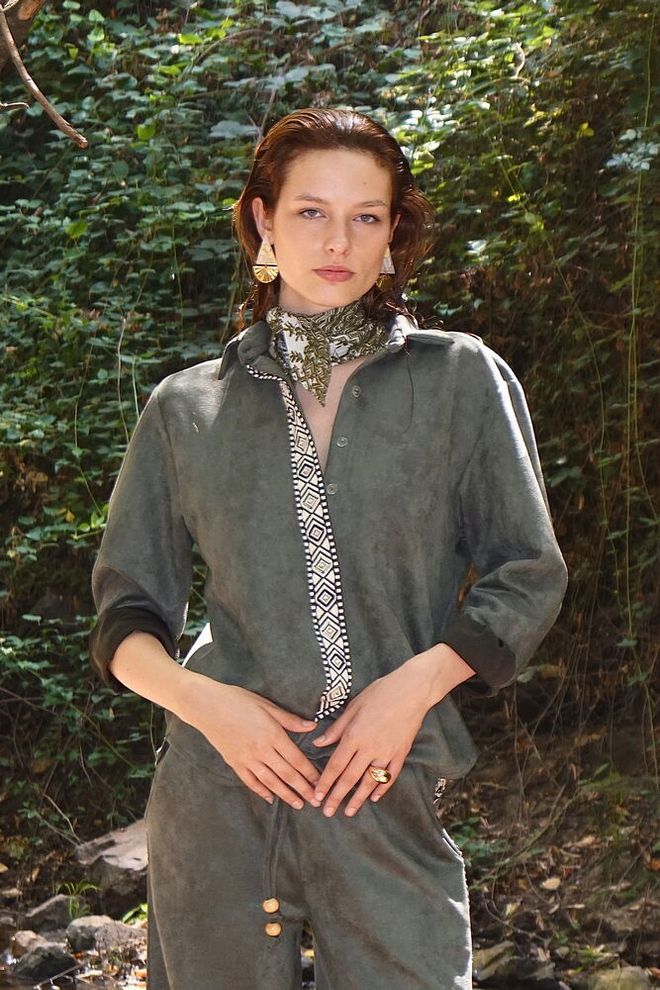 Topshow Серый Повседневный Бохо Этнический Элегантный Рубашка Оптовая продажа одежды 1