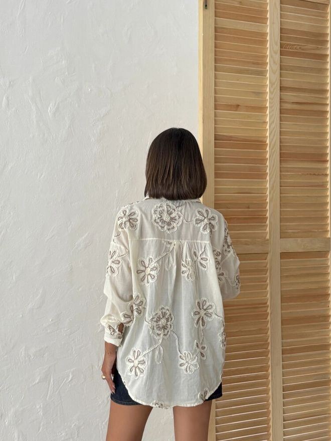 Topshow Chemise Blanche Décontractée Boho Élégante À Motif Floral Vêtements en gros Printemps