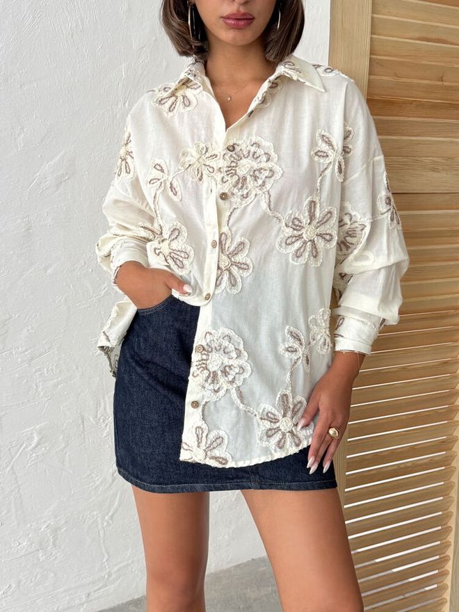 Topshow Chemise Blanche Décontractée Boho Élégante À Motif Floral Vêtements en gros Lounge