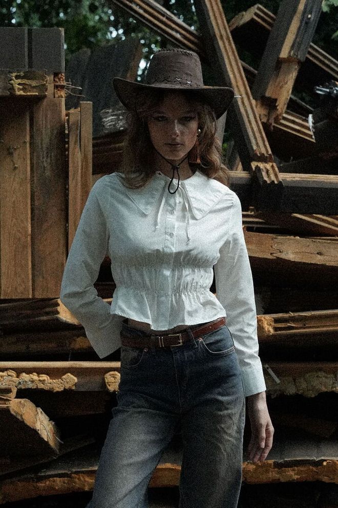 Topshow Blusa Blanca Elegante Ajustada Con Mangas Largas Ropa al por mayor Casual