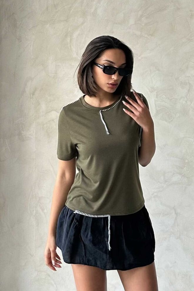 Topshow Μπλουζάκι Χακί D 2629 Shepherd Stitched Χονδρικό εμπόριο ενδυμάτων Casual