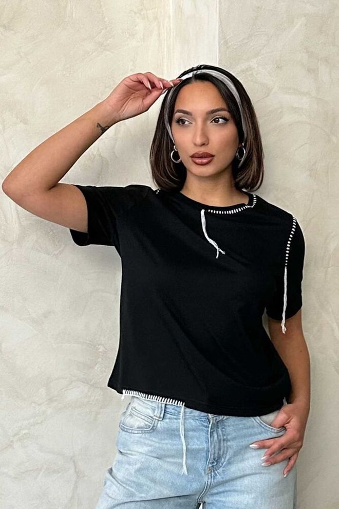 Topshow Μπλουζάκι Μαύρο D 2629 Shepherd Stittched Χονδρικό εμπόριο ενδυμάτων Casual