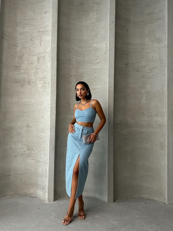 Topshow Синий Джинсовый Бюстье Оптовая продажа одежды Хлопок