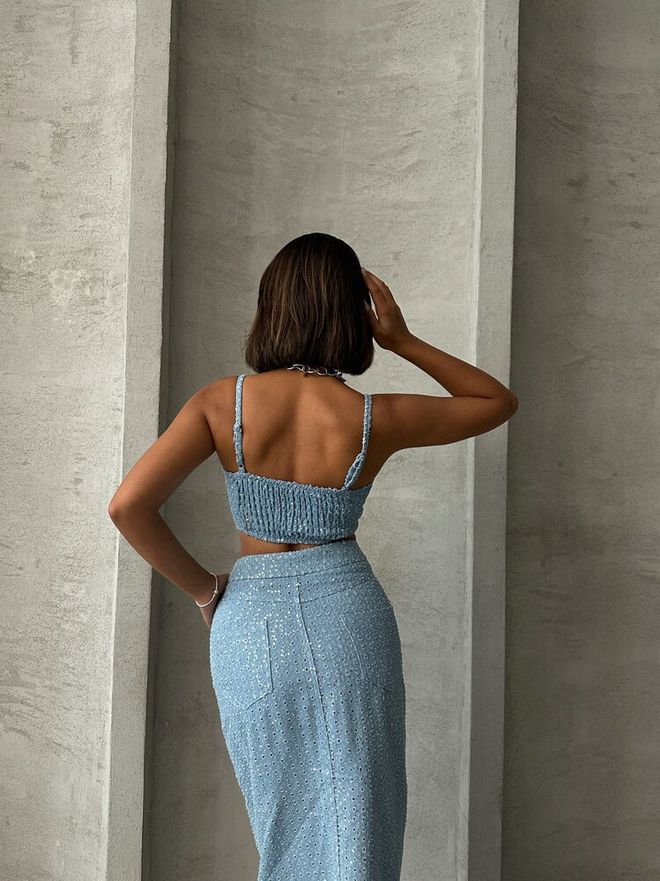 Topshow Синий Джинсовый Бюстье Оптовая продажа одежды Элегантный