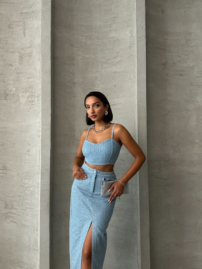 Topshow Синий Джинсовый Бюстье Оптовая продажа одежды День рождения