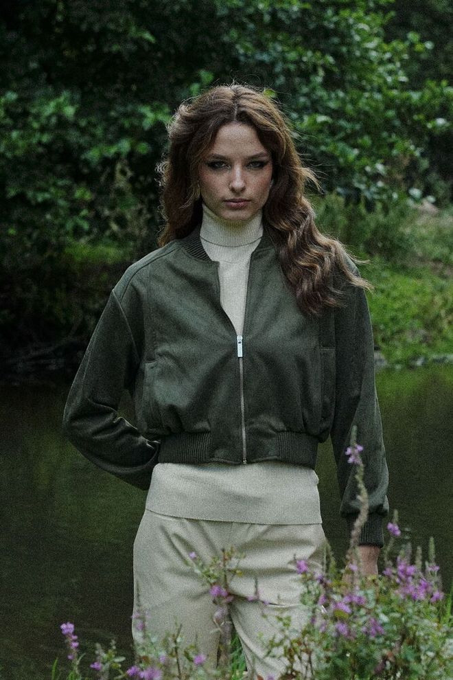 Topshow Pocket Detailed Suede Jacket Khaki Wholesale Clothing Casual