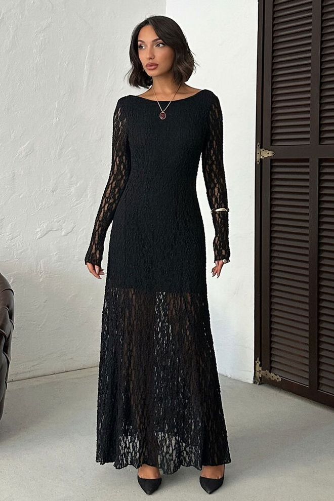 Topshow Vestido De Encaje Negro Ropa al por mayor Elegante
