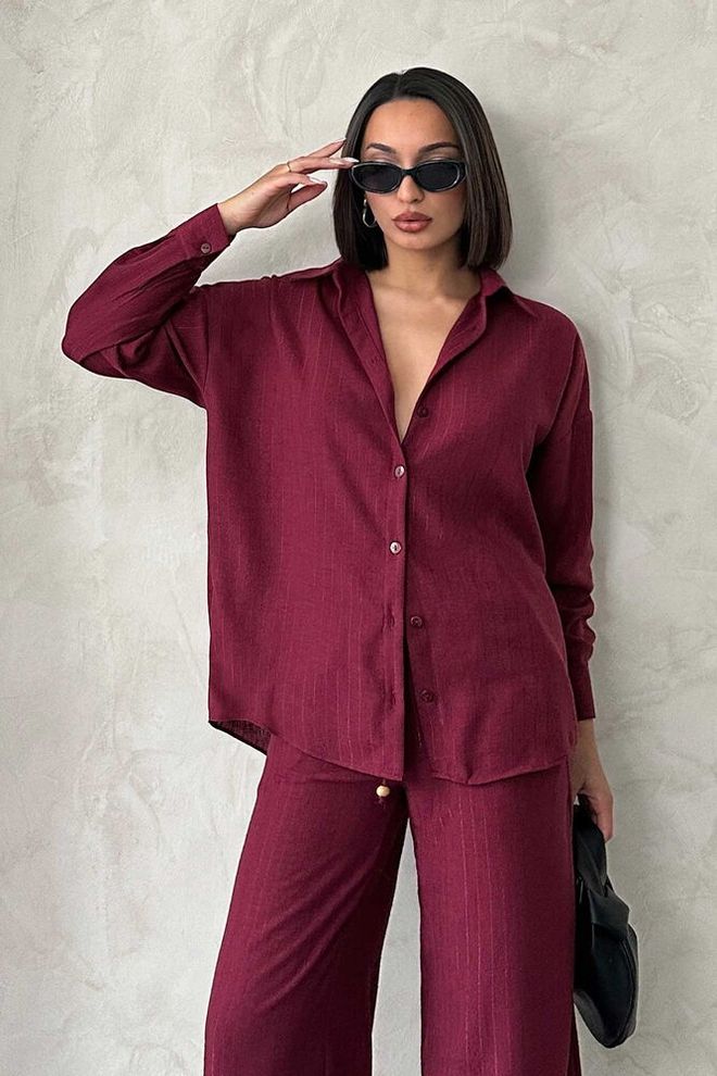 Topshow Koszula W Paski Sim Bordowy Hurtowa sprzedaż odzieży 0