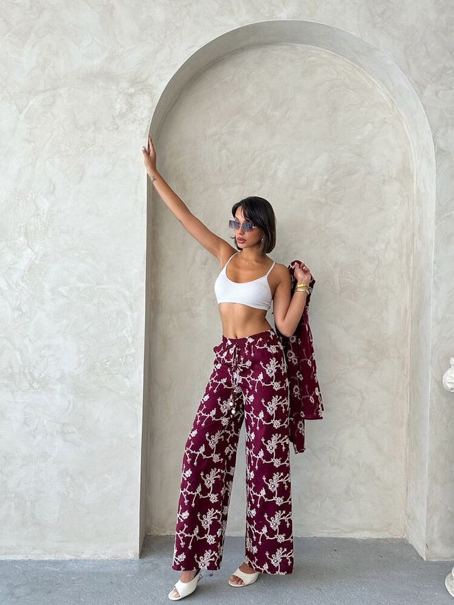 Topshow Claret Red Palazzo Pants Wholesale Clothing Lounge