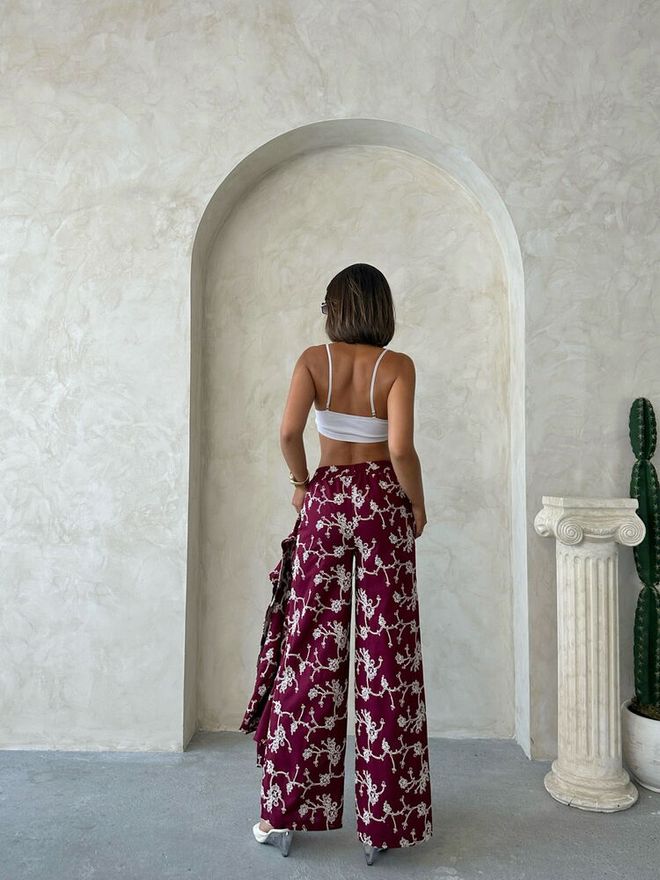 Topshow Claret Red Palazzo Pants Wholesale Clothing Elegant