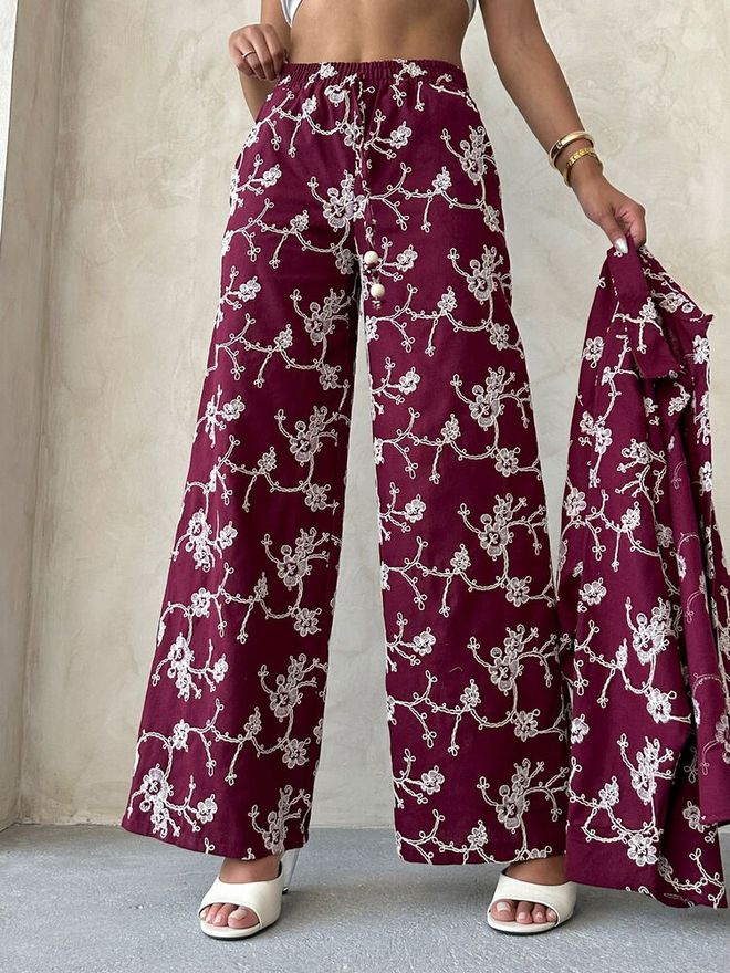 Topshow Claret Red Palazzo Pants Wholesale Clothing Spring