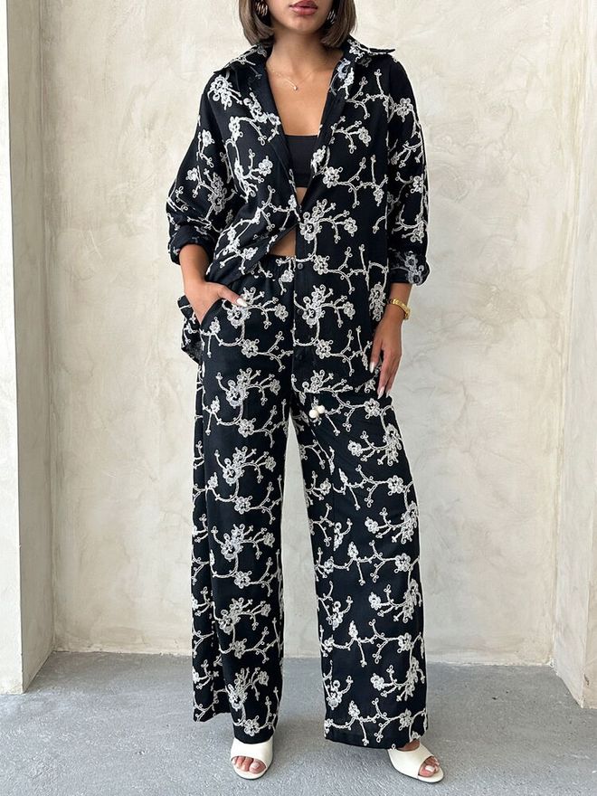 Topshow Black Elegant Loose Cut Palazzo Wholesale Clothing Lounge