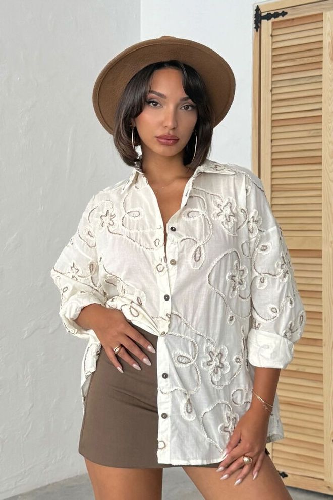Topshow Camisa Beige Boho Casual Elegante Ropa al por mayor Casual