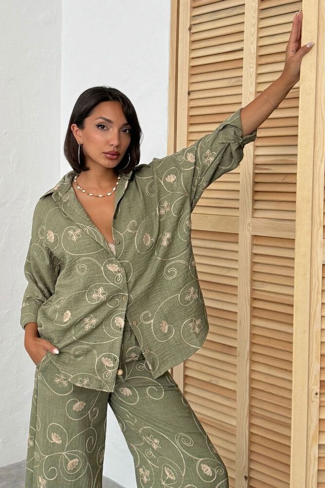 Topshow Camicia Oversize Floreale Verde Abbigliamento all'ingrosso Casuale