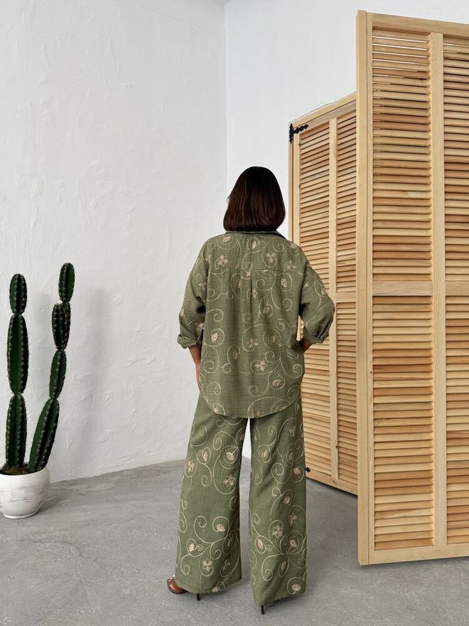 Topshow Green Floral Oversize Shirt Wholesale Clothing Boho