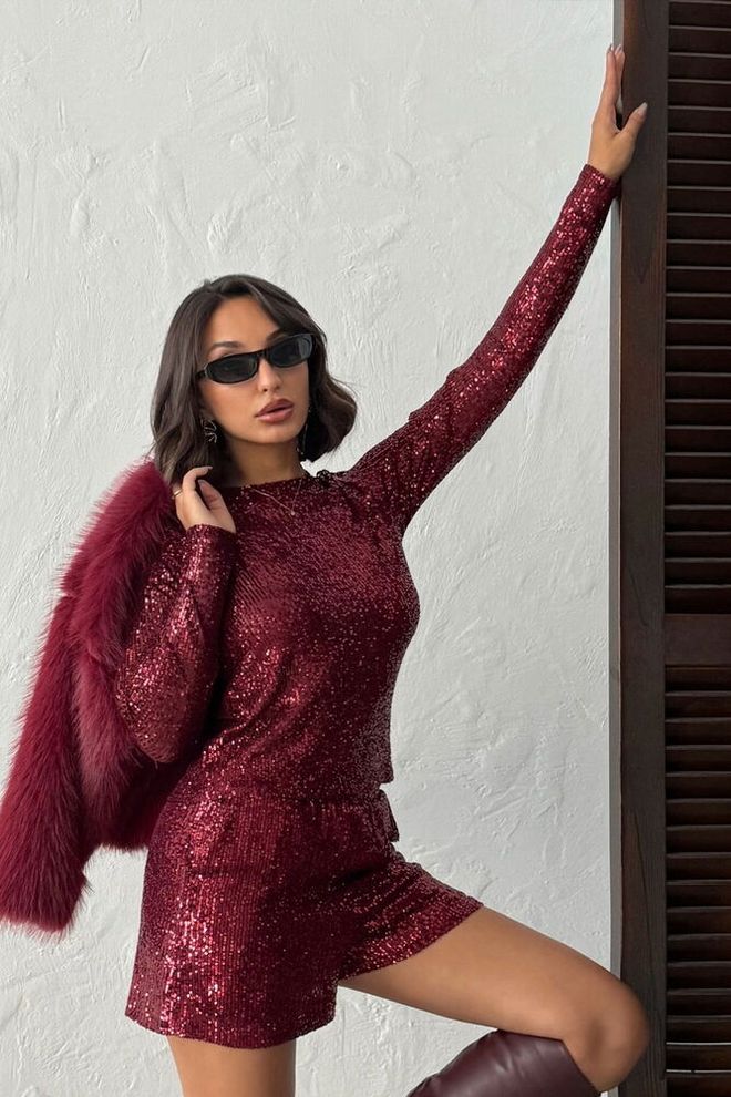 Topshow Blusa Rojo Clarete Glam Elegante Sexy Ropa al por mayor Sexy