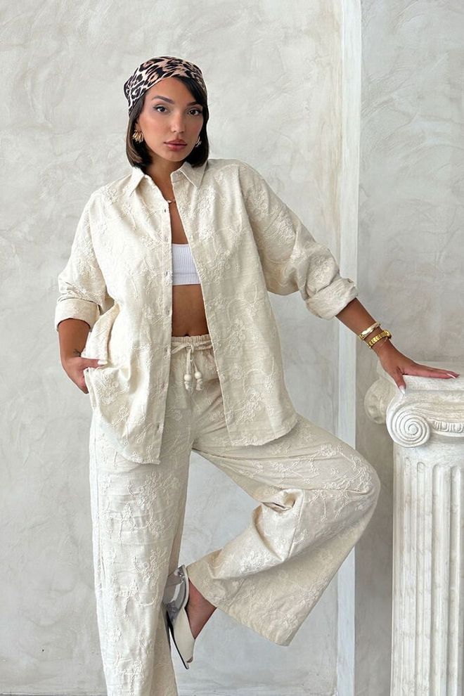 Topshow Бежова Флорална Риза Дрехи на едро Свободно време