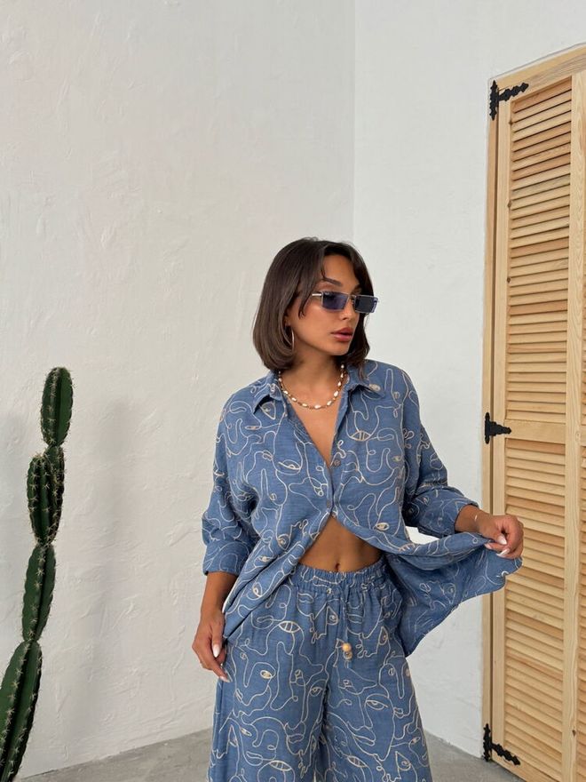 Topshow Синя Ежедневна Риза В Уличен Стил Дрехи на едро 1