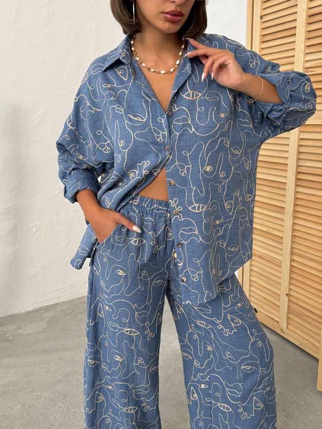 Topshow Синя Ежедневна Риза В Уличен Стил Дрехи на едро Пролет