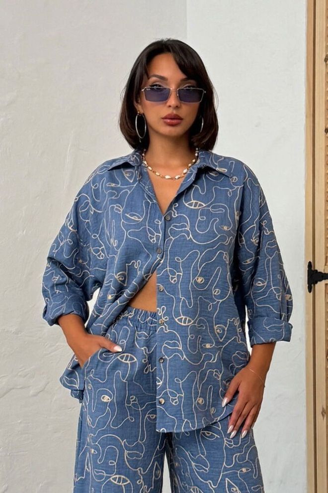 Topshow Μπλε Καθημερινό Πουκάμισο Street Style Χονδρικό εμπόριο ενδυμάτων Casual
