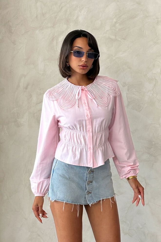 Topshow Rosa Blusa Casual Lindo Preppy Elegante Ropa al por mayor Casual