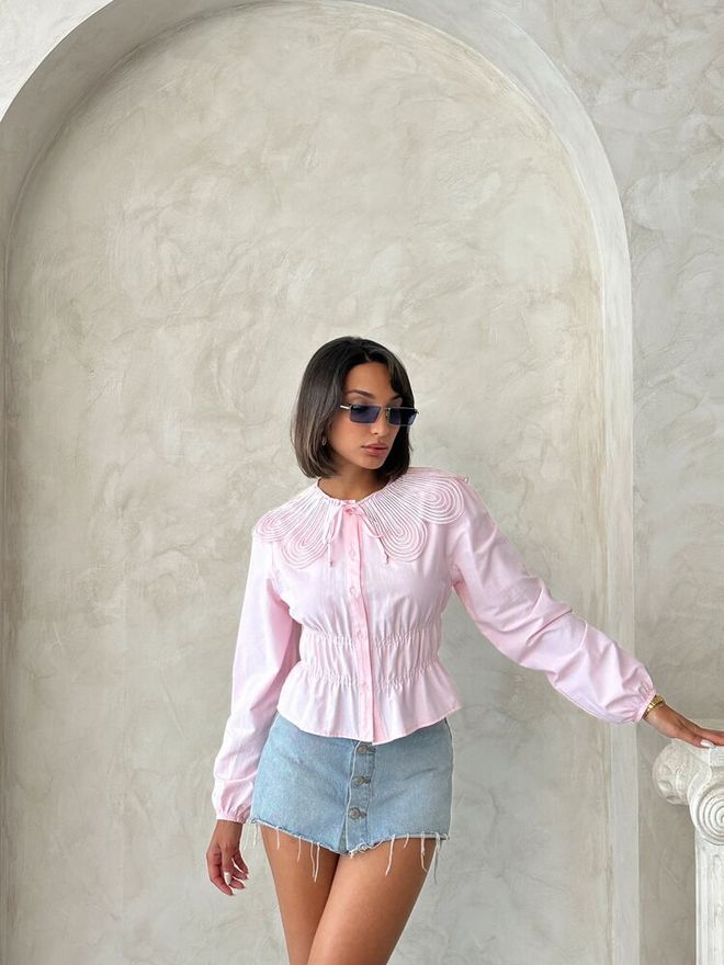 Topshow Pink Blouse Casual Cute Preppy Elegant Style Wholesale Clothing Lounge