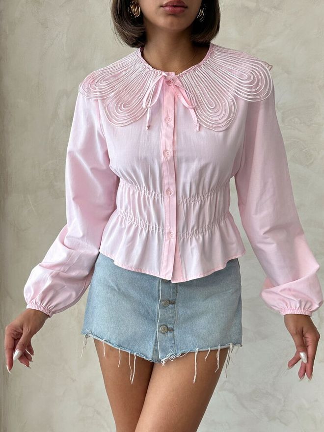 Topshow Pink Blouse Casual Cute Preppy Elegant Style Wholesale Clothing Spring