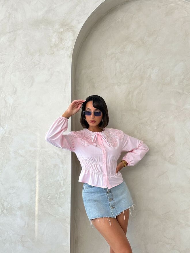 Topshow Pink Blouse Casual Cute Preppy Elegant Style Wholesale Clothing 1