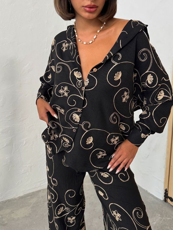 Topshow Black Floral Oversized Shirt Wholesale Clothing Spring