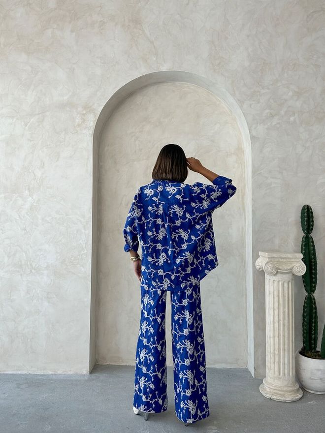 Topshow Синя Флорална Ежедневна Елегантна Риза Дрехи на едро Улична мода